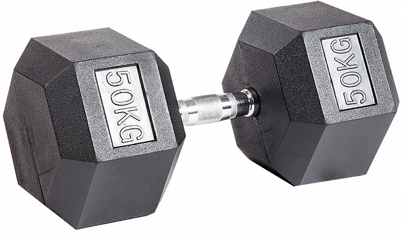 Гантель гексагональная обрезиненная PROFI-FIT 50 кг