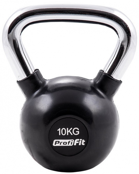 Гиря обрезиненная с хромированной ручкой Profi-Fit, 10 кг