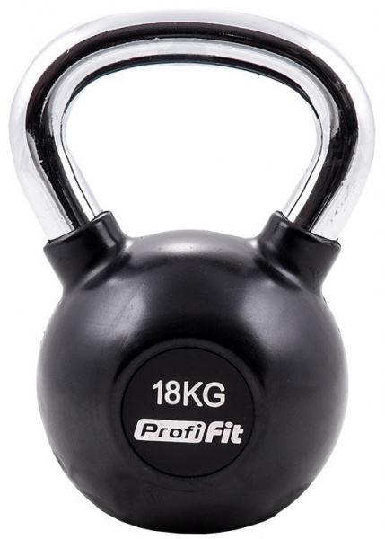 Гиря обрезиненная с хромированной ручкой Profi-Fit, 18 кг